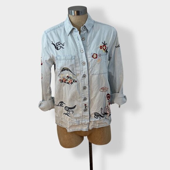 Philosophy Embroidered Chambray Button Up Top XS - Picture 1 of 6